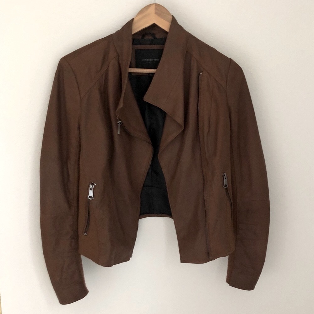 Marc New York Brown Leather Zip Up Fitted Jacket- lightweight- Size Small